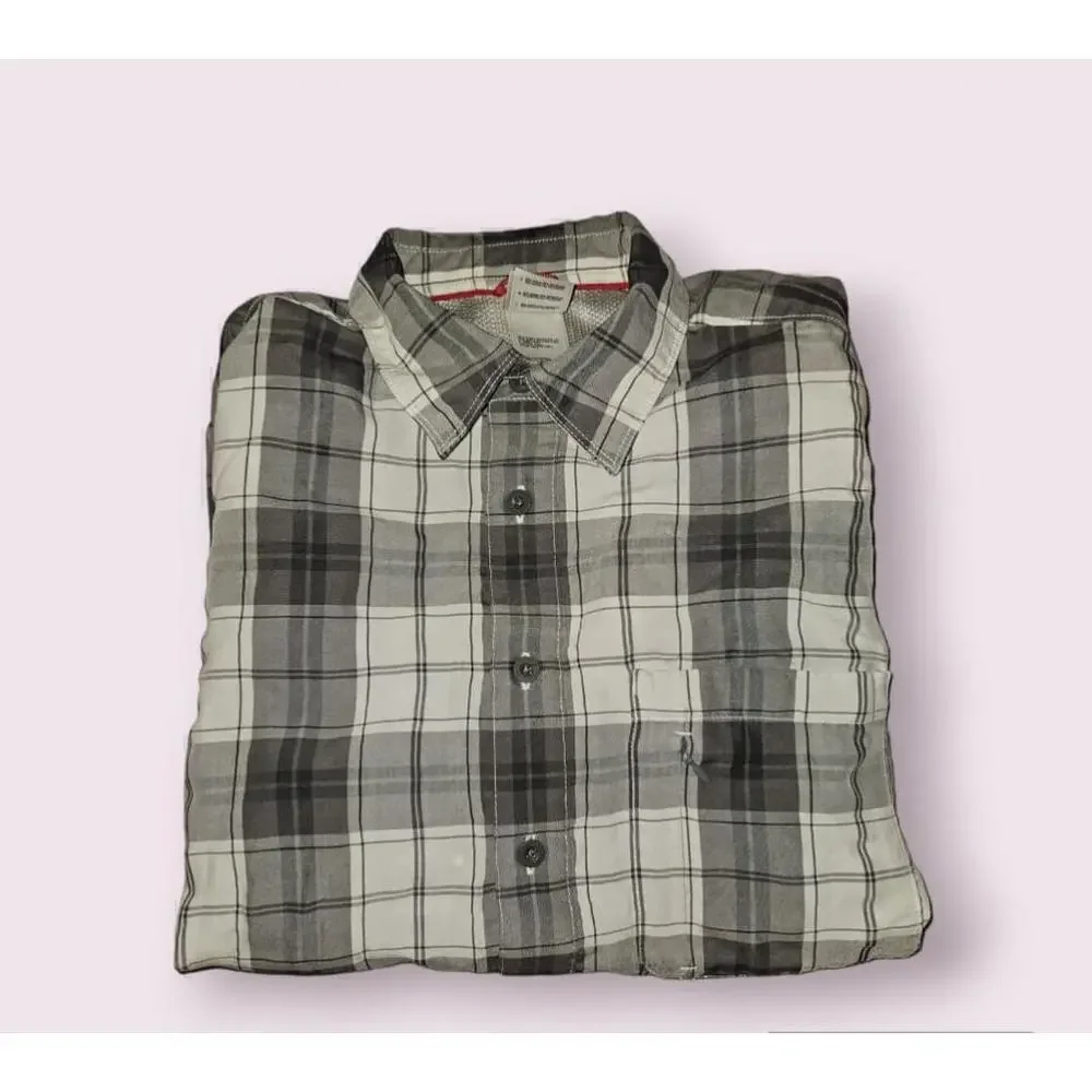 The North Face Gray Plaid Short Sleeve Button Up Shirt Men's Small Preppy